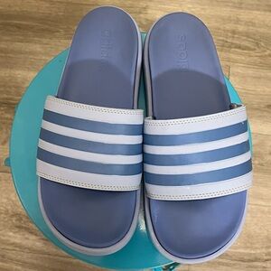 Gently Pre-Owned Adidas Light Blue/Lavender Slides with Stripes